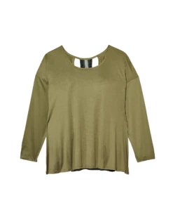 Marika Asher Long Sleeve Tee With Cutout Back | Olive Green / Black